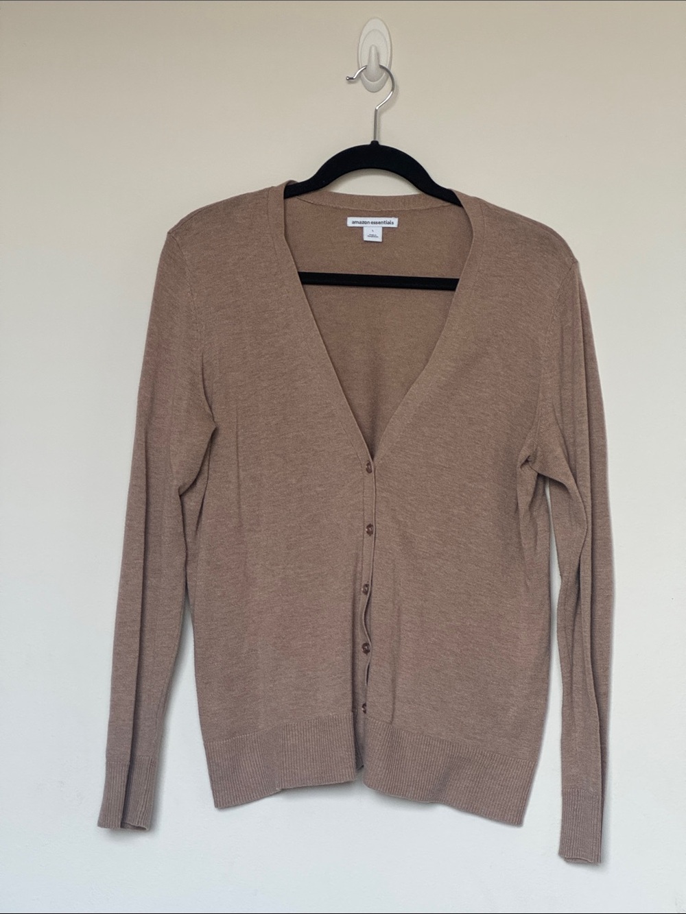 Amazon Essentials Women's Button-Front V-Neck Cardigan - Taupe Size Large
